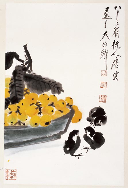 枇杷小鸡图 69x45cm