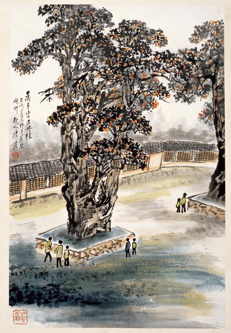 唐云 万年宫古丹桂图 68x445cm