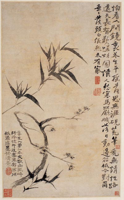 清 石涛 梅竹图轴 64X39cm