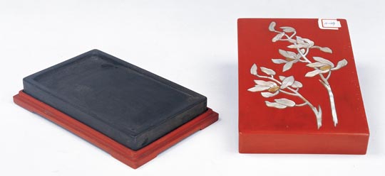 清 卢葵生制 漆砂砚 13.5x8.2x1.4cm