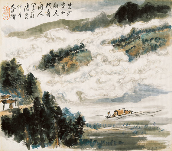3、唐云 国画 《小艇闲游图》
