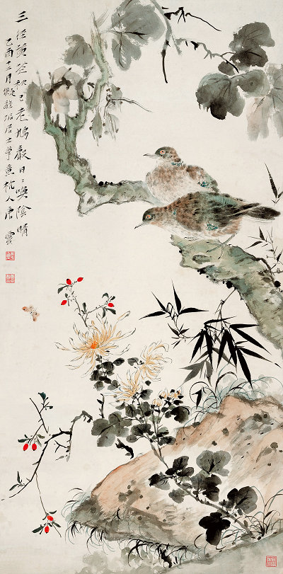 秋圃雙鳩圖