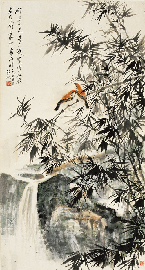 竹石双雀