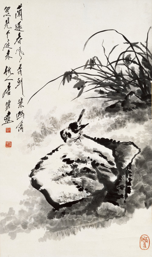 蘭石栖图